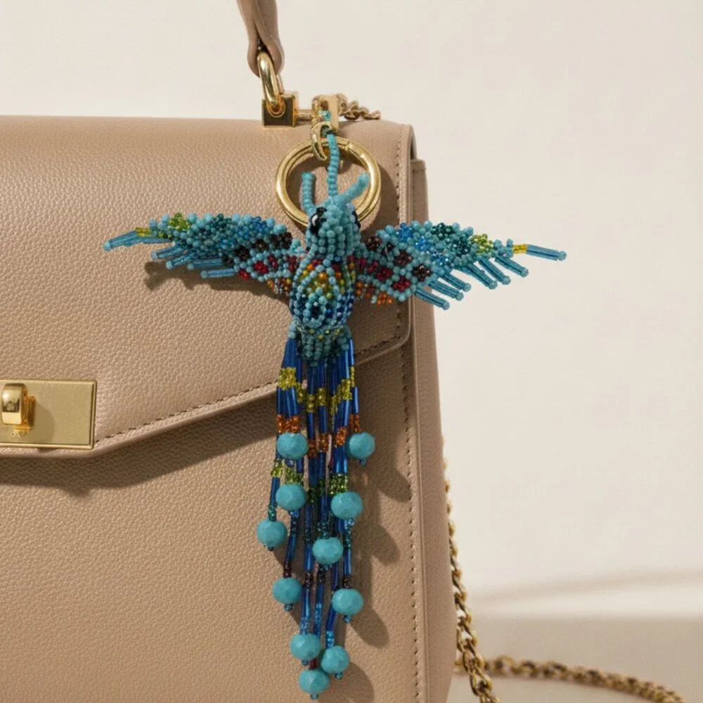 Artisan Beaded Hummingbird Bag Charm – Colorful Key Ring & Keychain Accessory - Picture 4 of 6